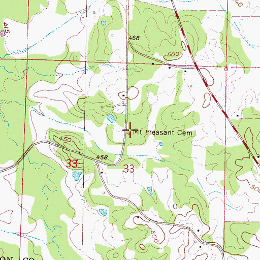 Topographic Map of Mount Pleasant Cemetery, MS