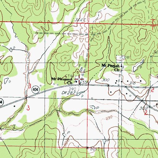 Topographic Map of Mount Pleasant Cemetery, MS