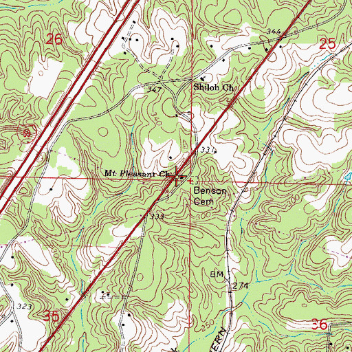 Topographic Map of Mount Pleasant Church, MS
