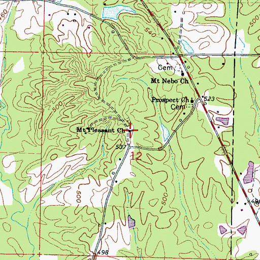 Topographic Map of Mount Pleasant Church, MS