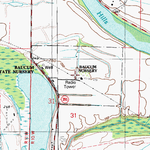 Topographic Map of Baucum Nursery, AR