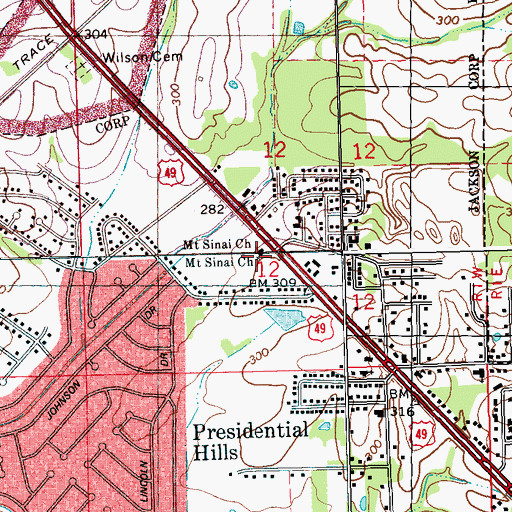 Topographic Map of Mount Sinai Church, MS