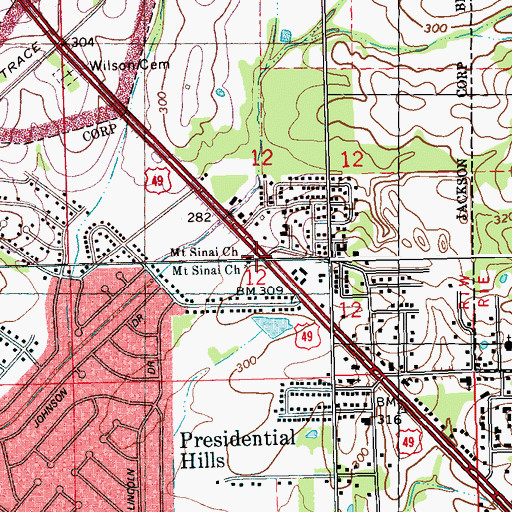 Topographic Map of Mount Sinai Church, MS