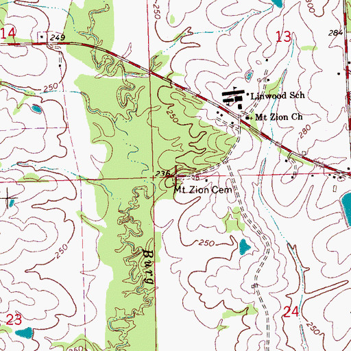Topographic Map of Mount Zion Cemetery, MS