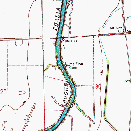 Topographic Map of Mount Zion Cemetery, MS