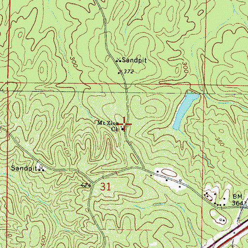 Topographic Map of Mount Zion Church, MS