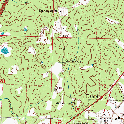 Topographic Map of Mount Zion Church, MS