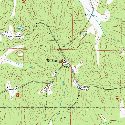 Topographic Map of Mount Zion Church, MS