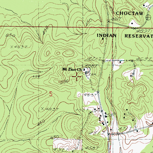 Topographic Map of Mount Zion School, MS