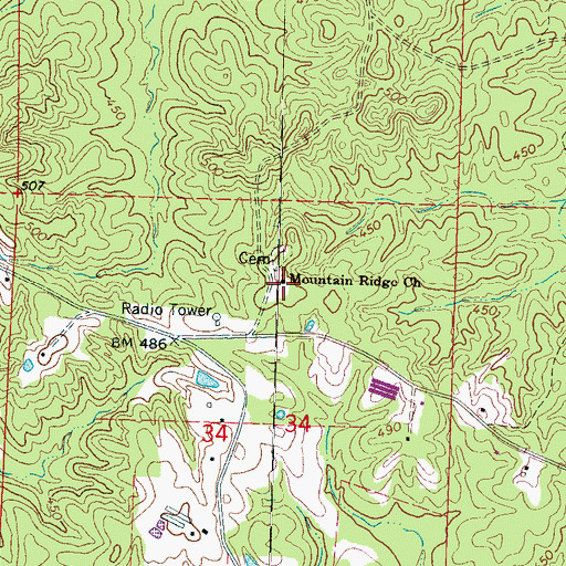 Topographic Map of Mountain Ridge Church, MS
