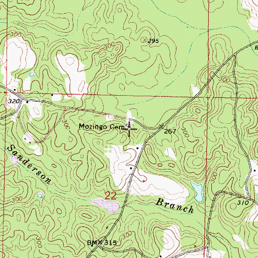Topographic Map of Mozingo Cemetery, MS