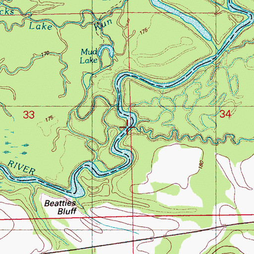 Topographic Map of Mulberry Creek, MS