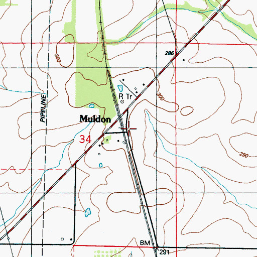 Topographic Map of Muldon, MS