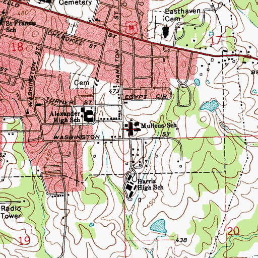Topographic Map of Mullens School, MS