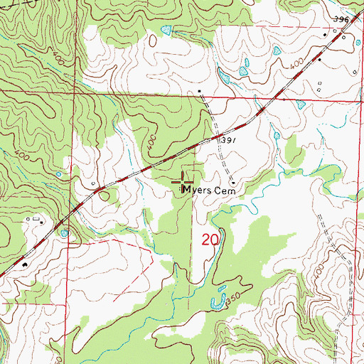 Topographic Map of Myers Cemetery, MS