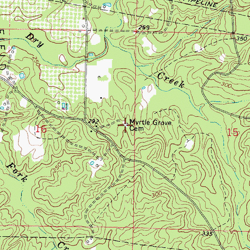 Topographic Map of Myrtle Grove Cemetery, MS