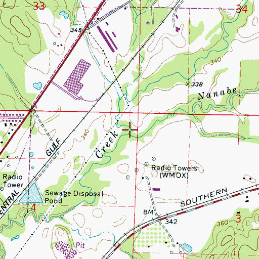Topographic Map of Nanabe Creek, MS