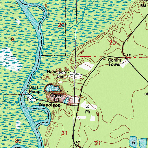 Topographic Map of Napoleon Cemetery, MS