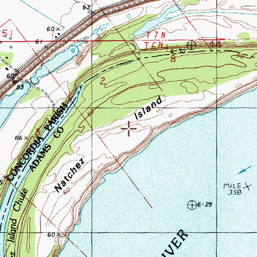Topographic Map of Natchez Island, MS