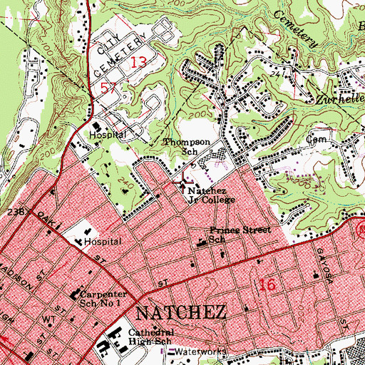 Topographic Map of Natchez Junior College, MS