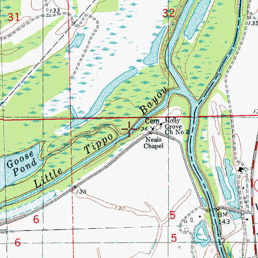 Topographic Map of Neals Cemetery, MS
