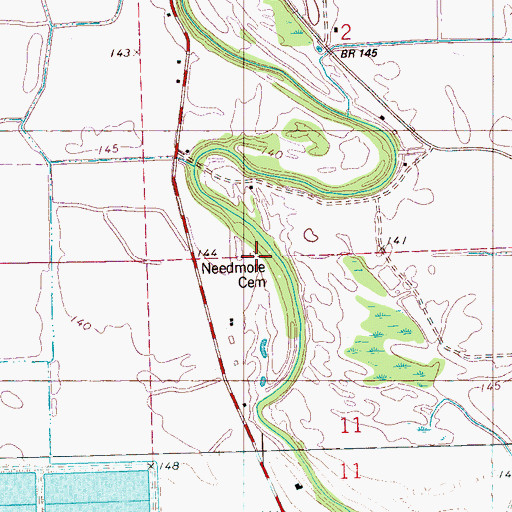 Topographic Map of Needmore Cemetery, MS