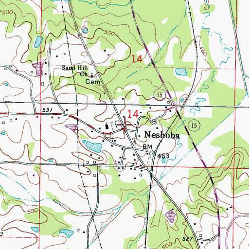Topographic Map of Neshoba, MS