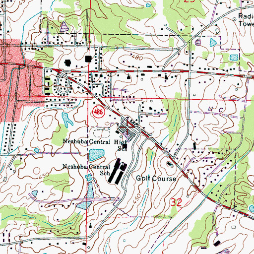 Topographic Map of Neshoba Central High School, MS