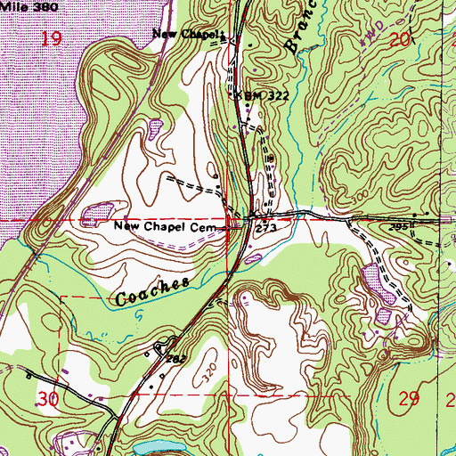 Topographic Map of New Chapel Cemetery, MS