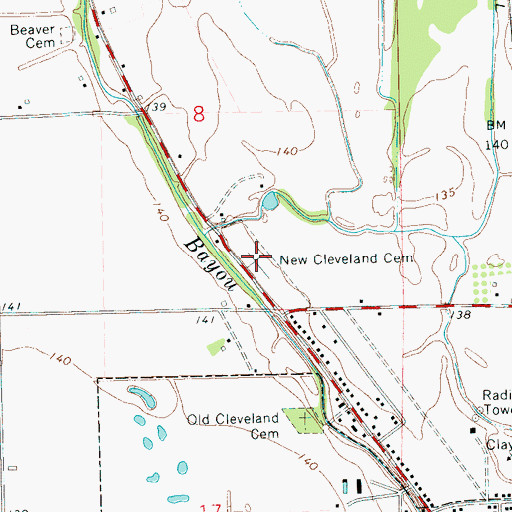 Topographic Map of New Cleveland Cemetery, MS