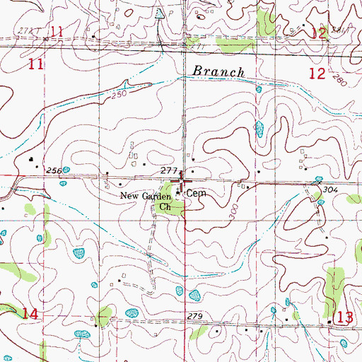 Topographic Map of New Garden Cemetery, MS