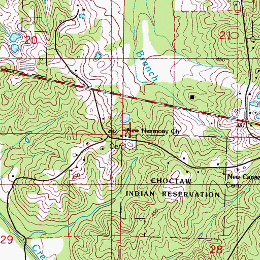 Topographic Map of New Harmony Church, MS
