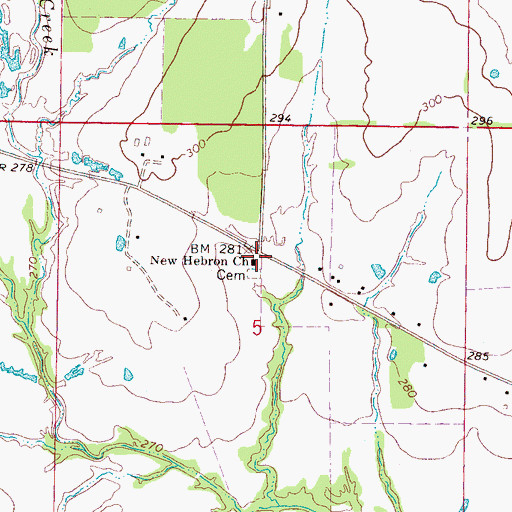 Topographic Map of New Hebron Missionary Baptist Church, MS