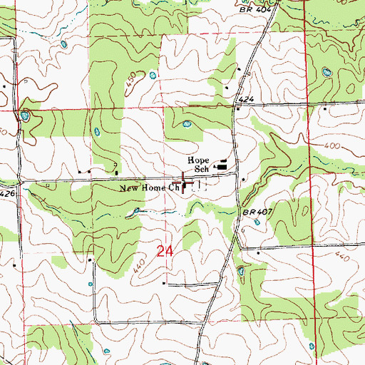 Topographic Map of New Home Church, MS