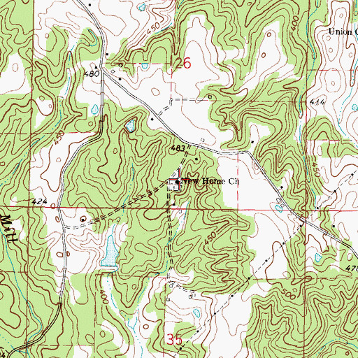Topographic Map of New Home Church, MS