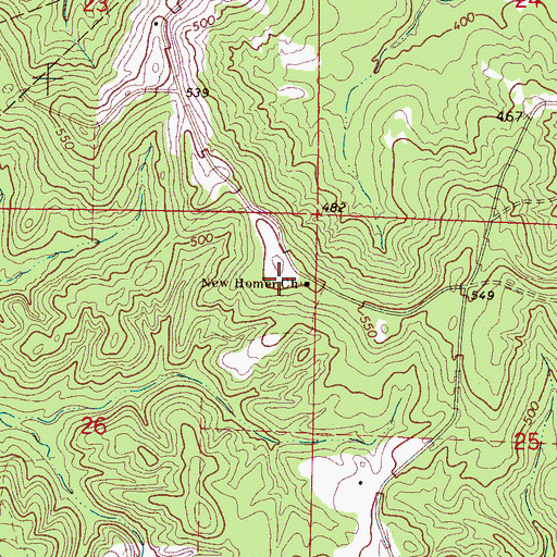 Topographic Map of New Homer Church, MS