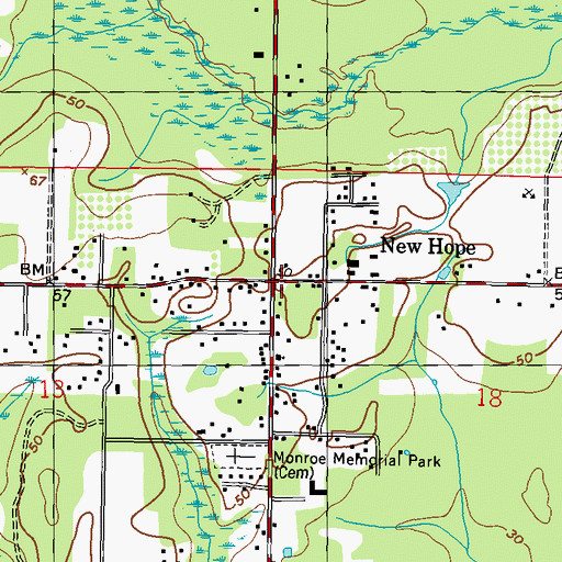 Topographic Map of New Hope, MS