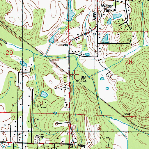 Topographic Map of New Hope, MS