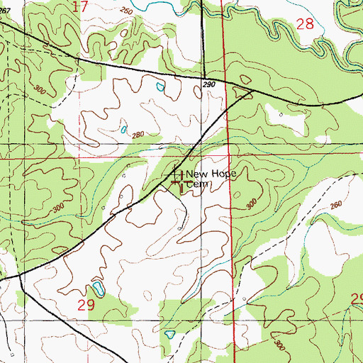 Topographic Map of New Hope Cemetery, MS