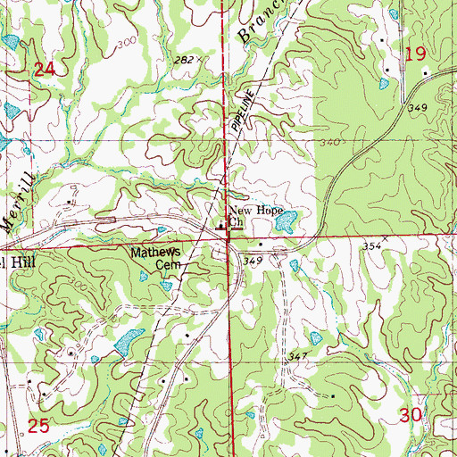 Topographic Map of New Hope Cemetery, MS