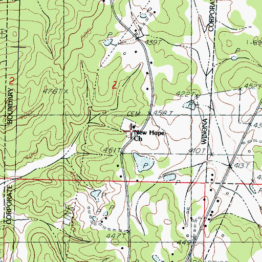 Topographic Map of New Hope Cemetery, MS