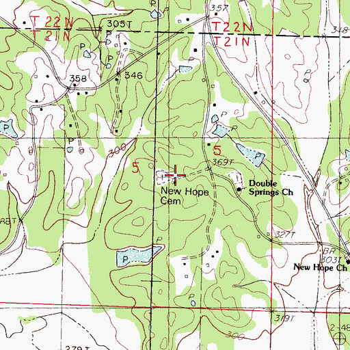 Topographic Map of New Hope Cemetery, MS