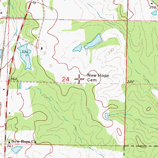 Topographic Map of New Hope Cemetery, MS