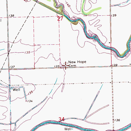 Topographic Map of New Hope Cemetery, MS