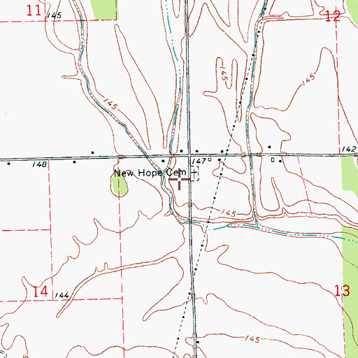 Topographic Map of New Hope Cemetery, MS