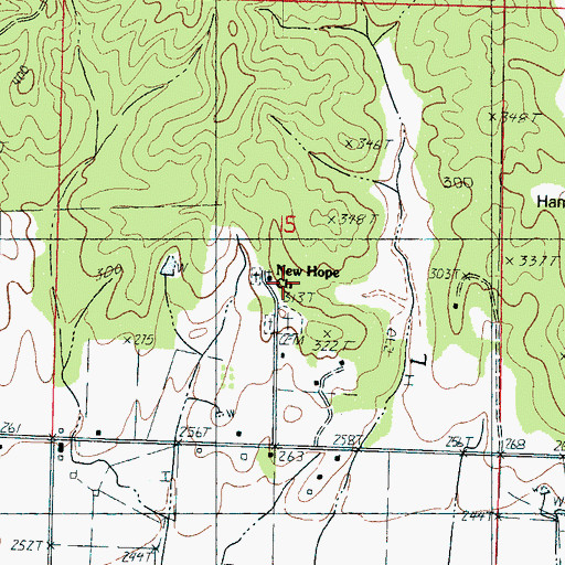 Topographic Map of New Hope Cemetery, MS