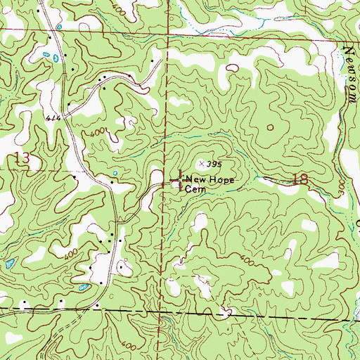 Topographic Map of New Hope Cemetery, MS