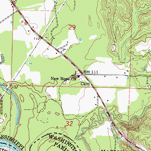 Topographic Map of New Hope Baptist Church, MS