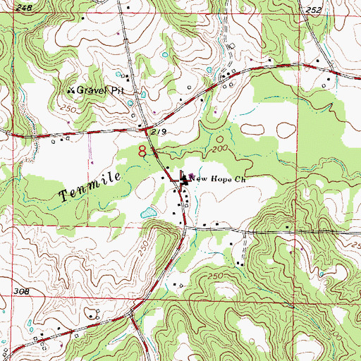 Topographic Map of New Hope Church, MS