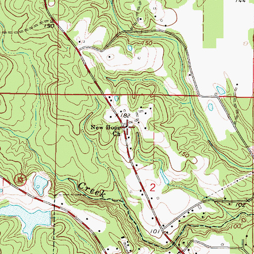 Topographic Map of New Hope Baptist Church, MS